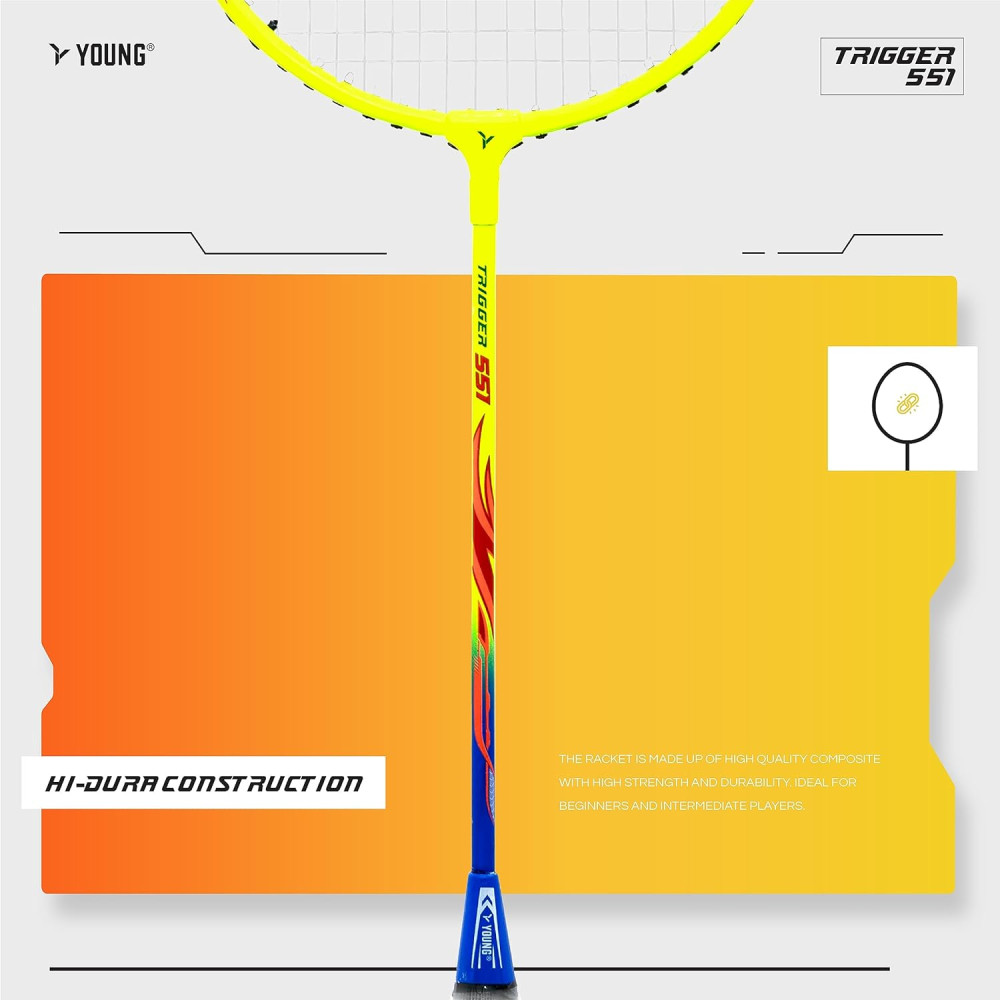 Young Trigger 551 (Power Head, High Durable) Set of 2 Strung Badminton Racket with 2 Free Full Cover (Green Blue) Young Trigger 551 (Power Head, High Durable) Set of 2 Strung Badminton Racket with 2 Free Full Cover (Green Blue)