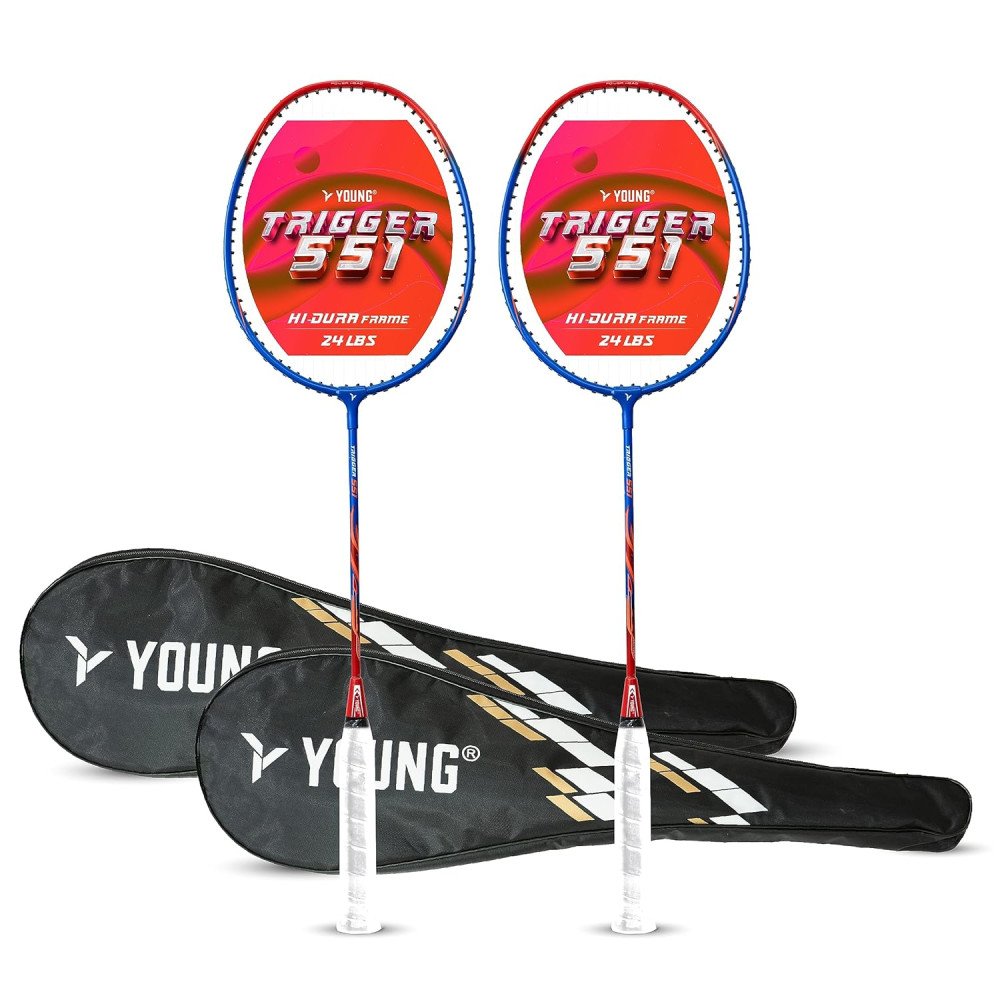 Young Trigger 551 (Power Head, High Durable) Set of 2 Strung Badminton Racket with 2 Free Full Cover (Green Blue) Young Trigger 551 (Power Head, High Durable) Set of 2 Strung Badminton Racket with 2 Free Full Cover (Green Blue)
