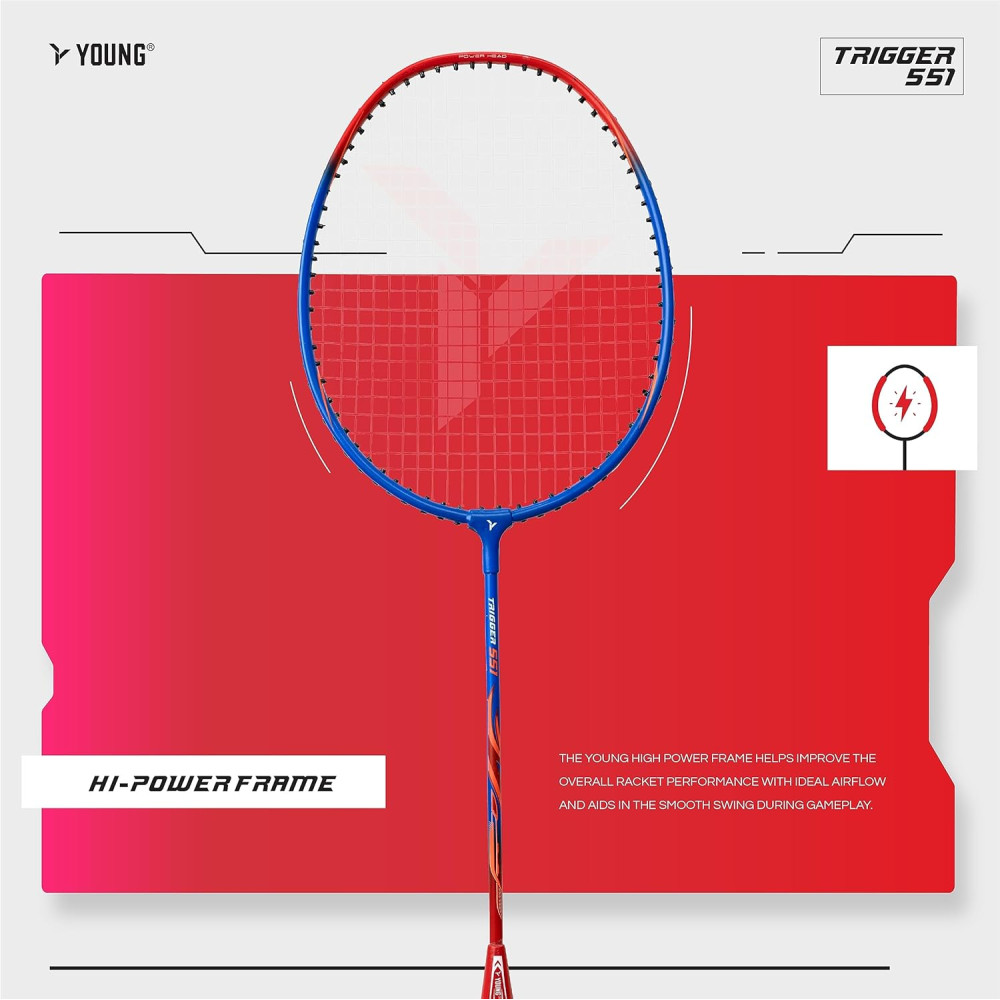 Young Trigger 551 (Power Head, High Durable) Set of 2 Strung Badminton Racket with 2 Free Full Cover (Green Blue) Young Trigger 551 (Power Head, High Durable) Set of 2 Strung Badminton Racket with 2 Free Full Cover (Green Blue)