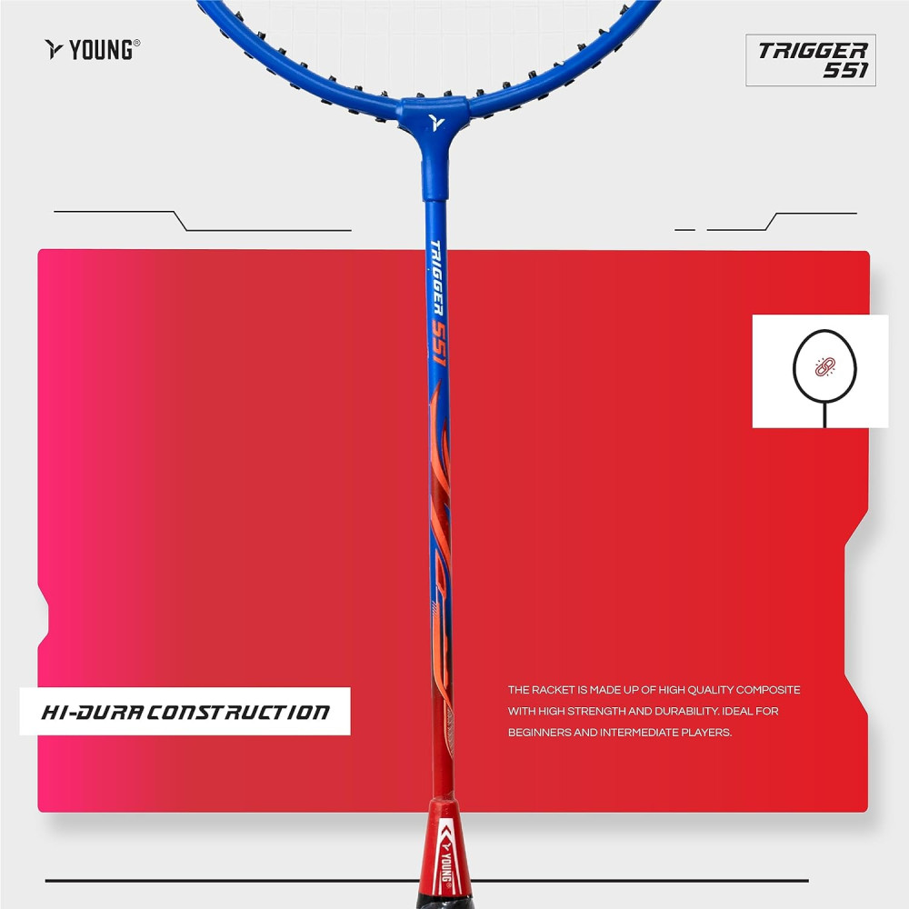 Young Trigger 551 (Power Head, High Durable) Set of 2 Strung Badminton Racket with 2 Free Full Cover (Green Blue) Young Trigger 551 (Power Head, High Durable) Set of 2 Strung Badminton Racket with 2 Free Full Cover (Green Blue)