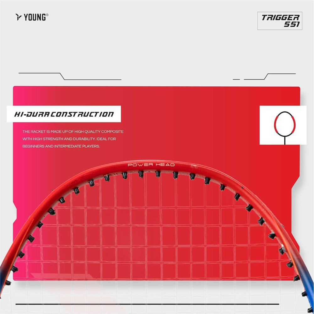 Young Trigger 551 (Power Head, High Durable) Set of 2 Strung Badminton Racket with 2 Free Full Cover (Green Blue) Young Trigger 551 (Power Head, High Durable) Set of 2 Strung Badminton Racket with 2 Free Full Cover (Green Blue)