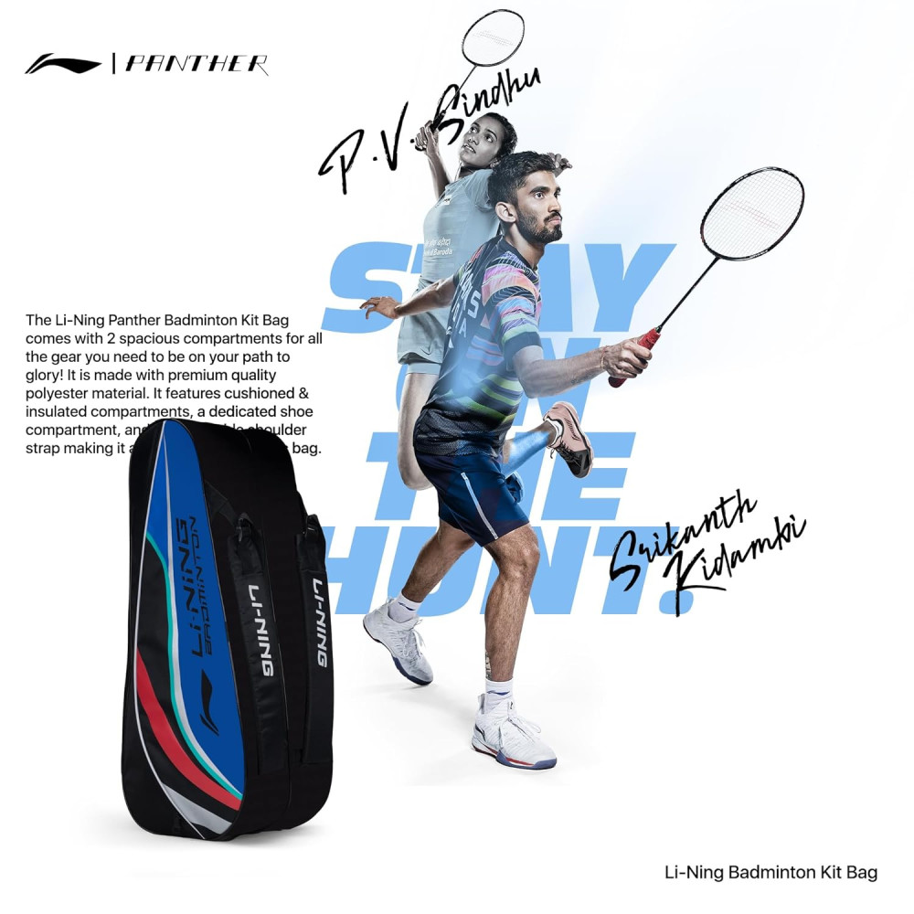 Li-Ning Panther Double Zipper Polyester Badminton Kit Bag| Stash Pocket | Ample Storage | Unisex - Men, Boys, Girls, Women Li-Ning Panther Double Zipper Polyester Badminton Kit Bag| Stash Pocket | Ample Storage | Unisex - Men, Boys, Girls, Women
