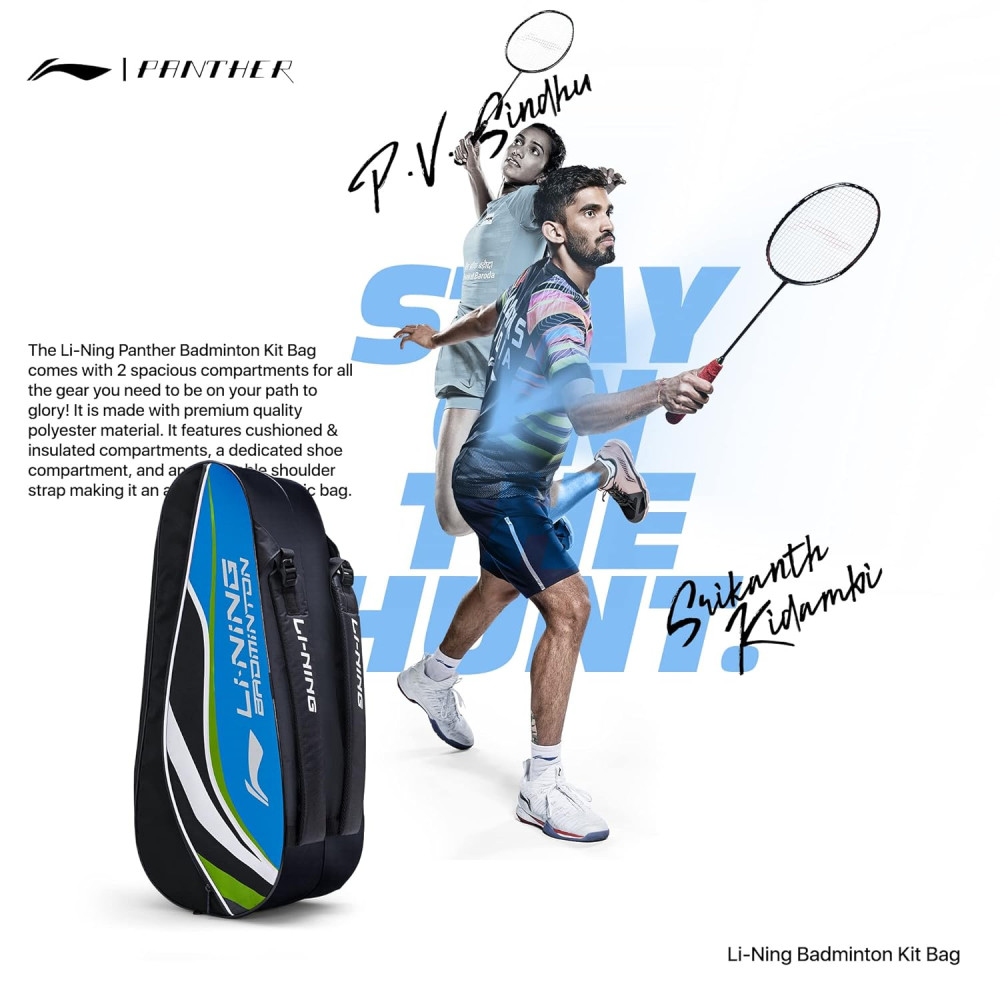 Li-Ning Panther Double Zipper Polyester Badminton Kit Bag| Stash Pocket | Ample Storage | Unisex - Men, Boys, Girls, Women Li-Ning Panther Double Zipper Polyester Badminton Kit Bag| Stash Pocket | Ample Storage | Unisex - Men, Boys, Girls, Women